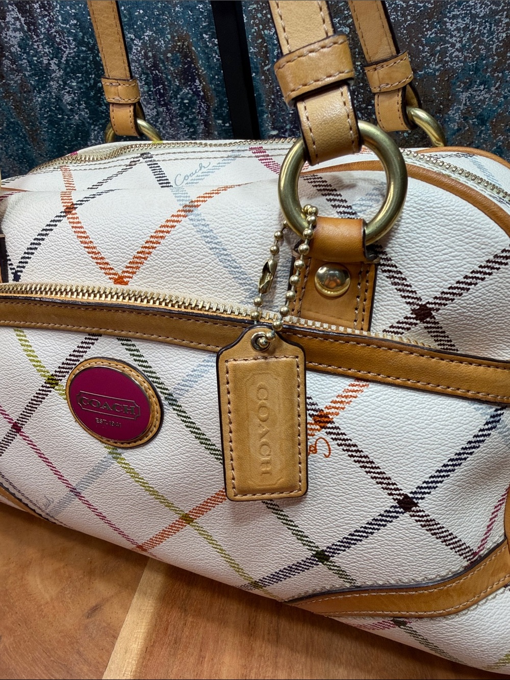 Coach Old Money 2012 Peyton Tattersall Plaid Satchel (EUC) - Picture 10 of 15